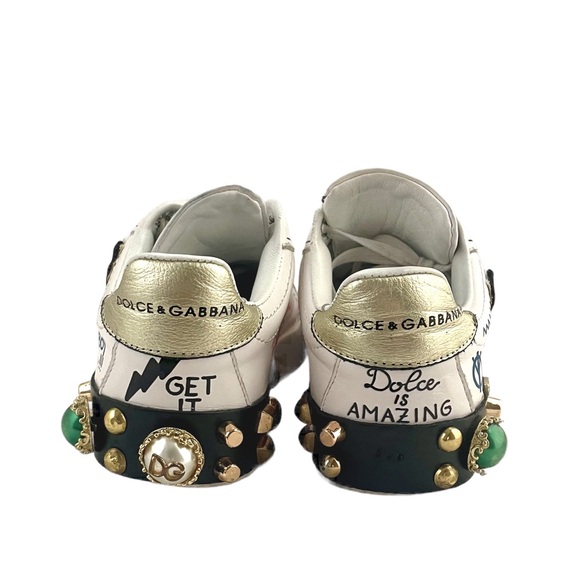 Dolce & Gabbana Sacred Heart Print Low Top Leather Sneakers Size 5 - Picture 7 of 11